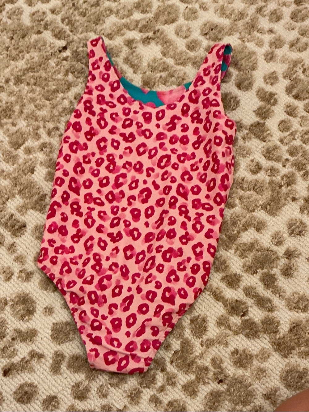 Posh Peanut Pink Leopard Print One-Piece Swimsuit with Teal Lining